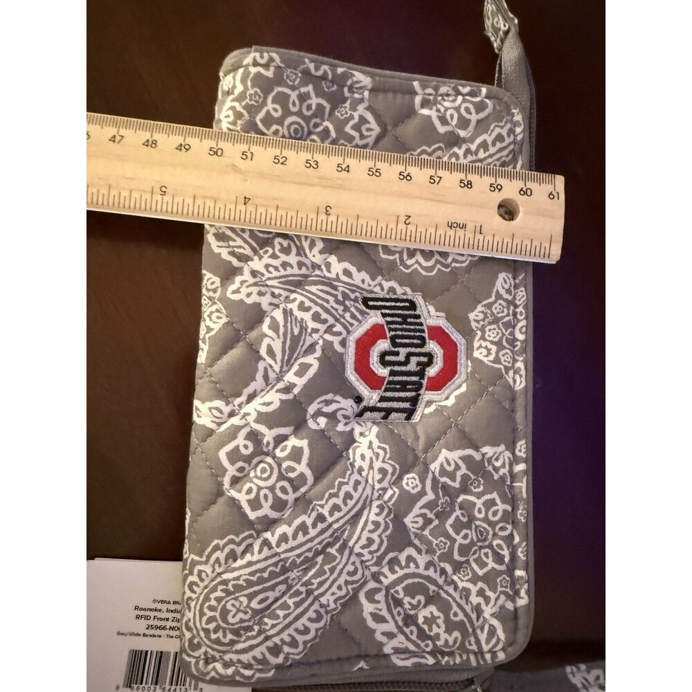Vera Bradley Ohio State Wristlet RFID Gray White Bandanna NEW - Picture 9 of 11
